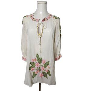 Jeannie McQueeny Medium Boho Festival Top Ivory Floral Embroidery Boho Fairy